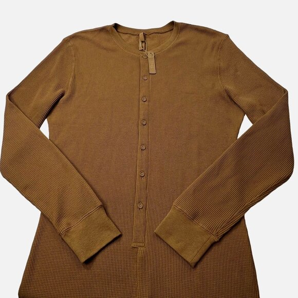 SKIMS Waffle Knit Onesie Long John Pajamas Camel 3X - Picture 4 of 11